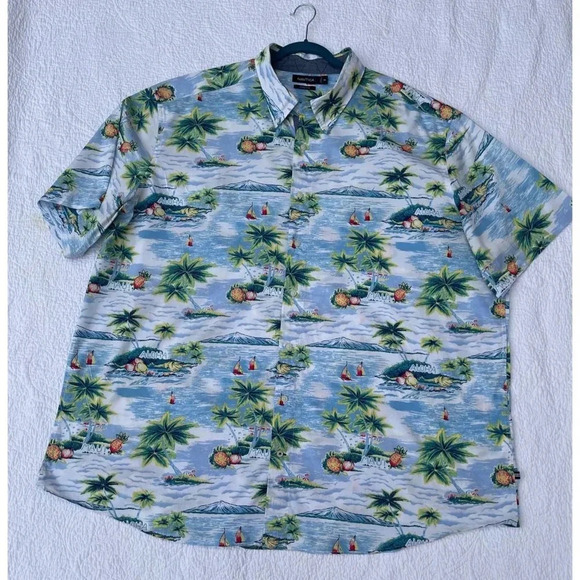 Nautica Mens Hawaiian Summer Tropical Short Sleeve Button Down Stretch Shirt 3XL - Picture 1 of 8
